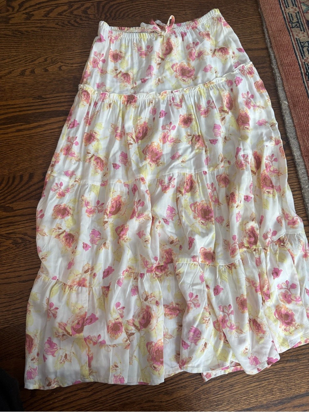 art class Cream Maxi Skirt with Pink and Yellow Floral Print